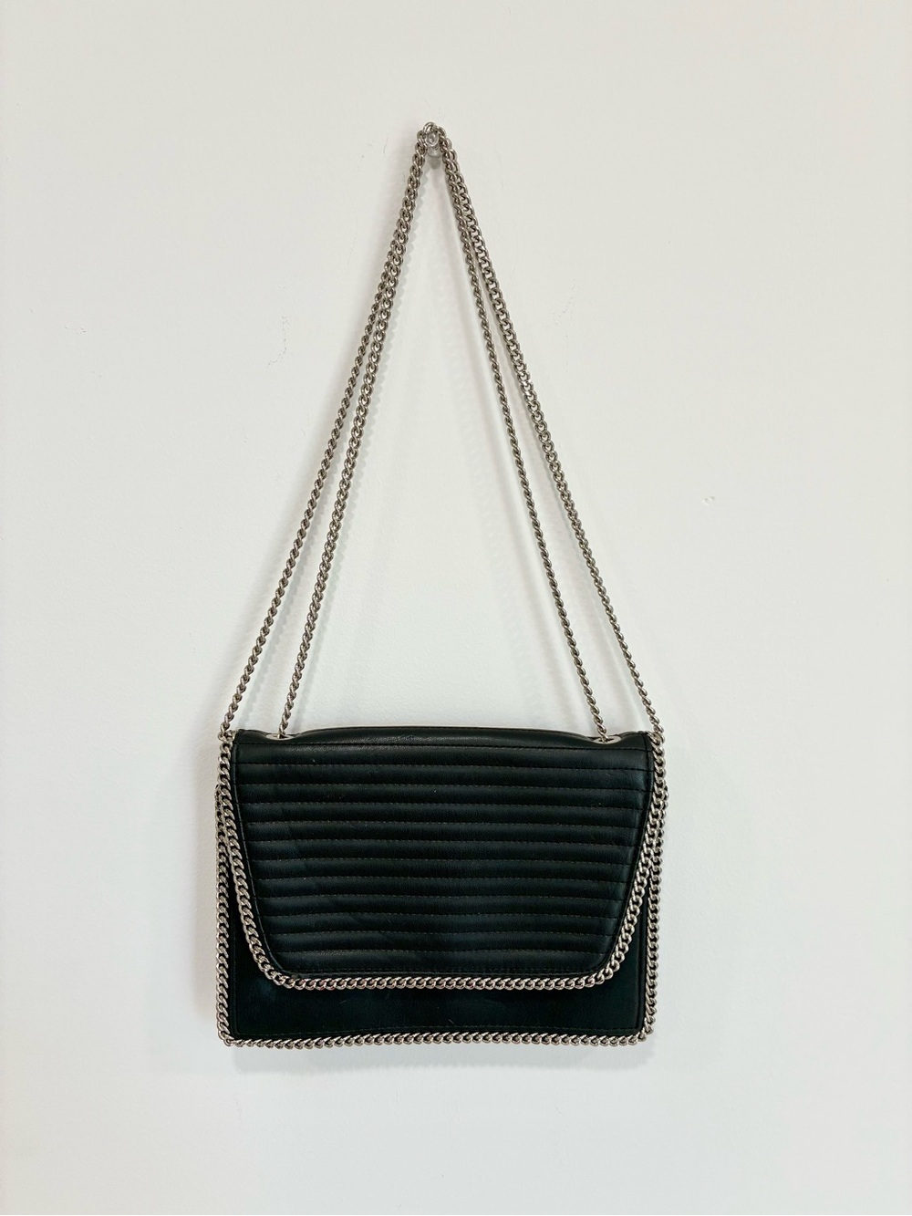 Express Black Quilted Crossbody with Silver Chain